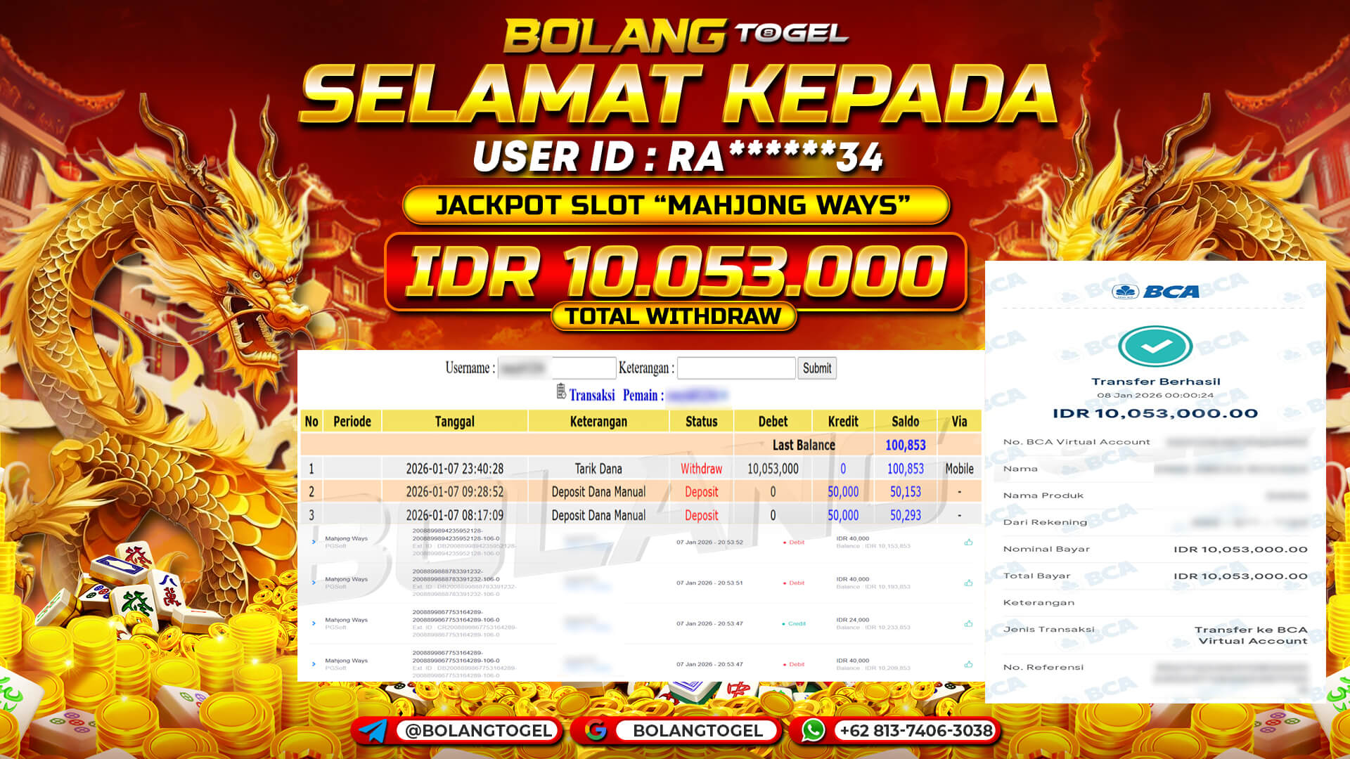 Bukti jackpot SLOT MAHJONG WAYS BOLANGTOGEL - gambar 1